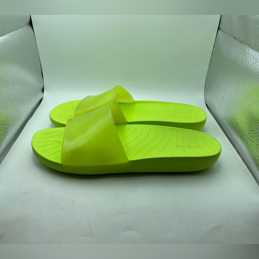 CROCS Women's Neon Yellow Green Slide Sandals